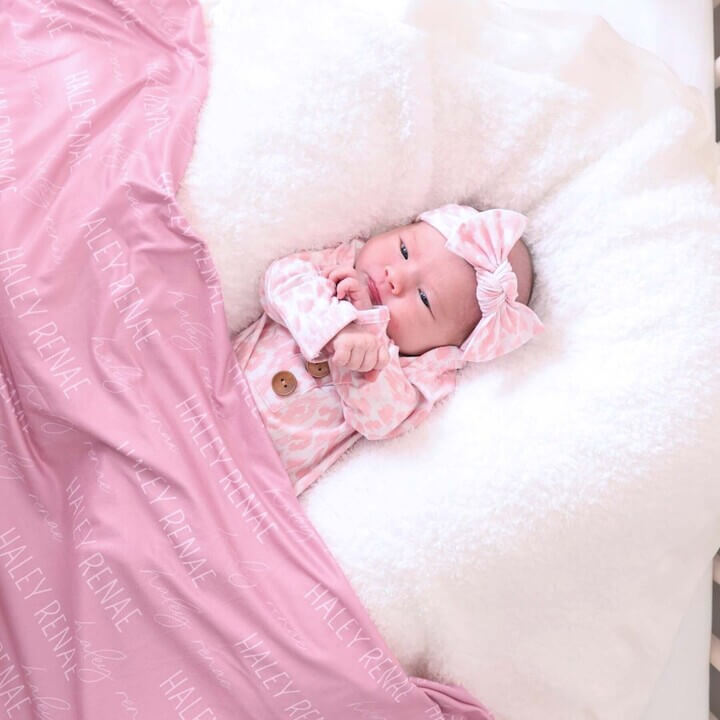 Personalized Tickle Me Pink Baby Name Swaddle Blanket - Block & Script