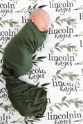 Olive Leaf Personalized Baby Name Swaddle Blanket