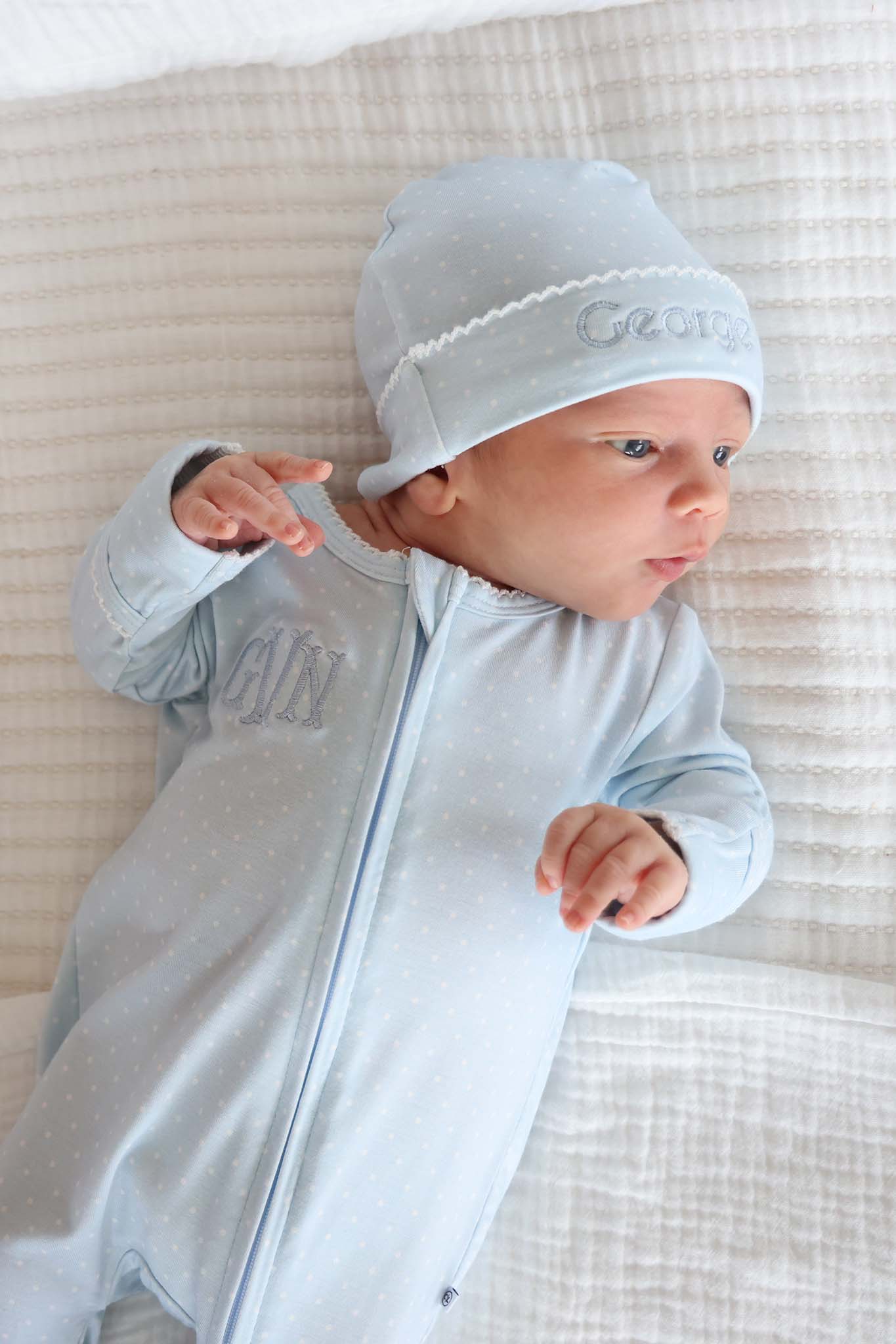 Picot Trim Bamboo Zipper Footie | Baby Blue