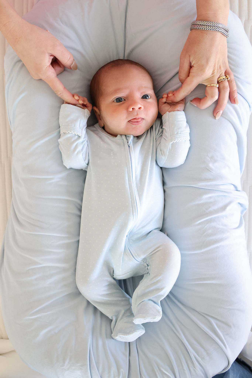 Picot Trim Bamboo Zipper Footie | Baby Blue