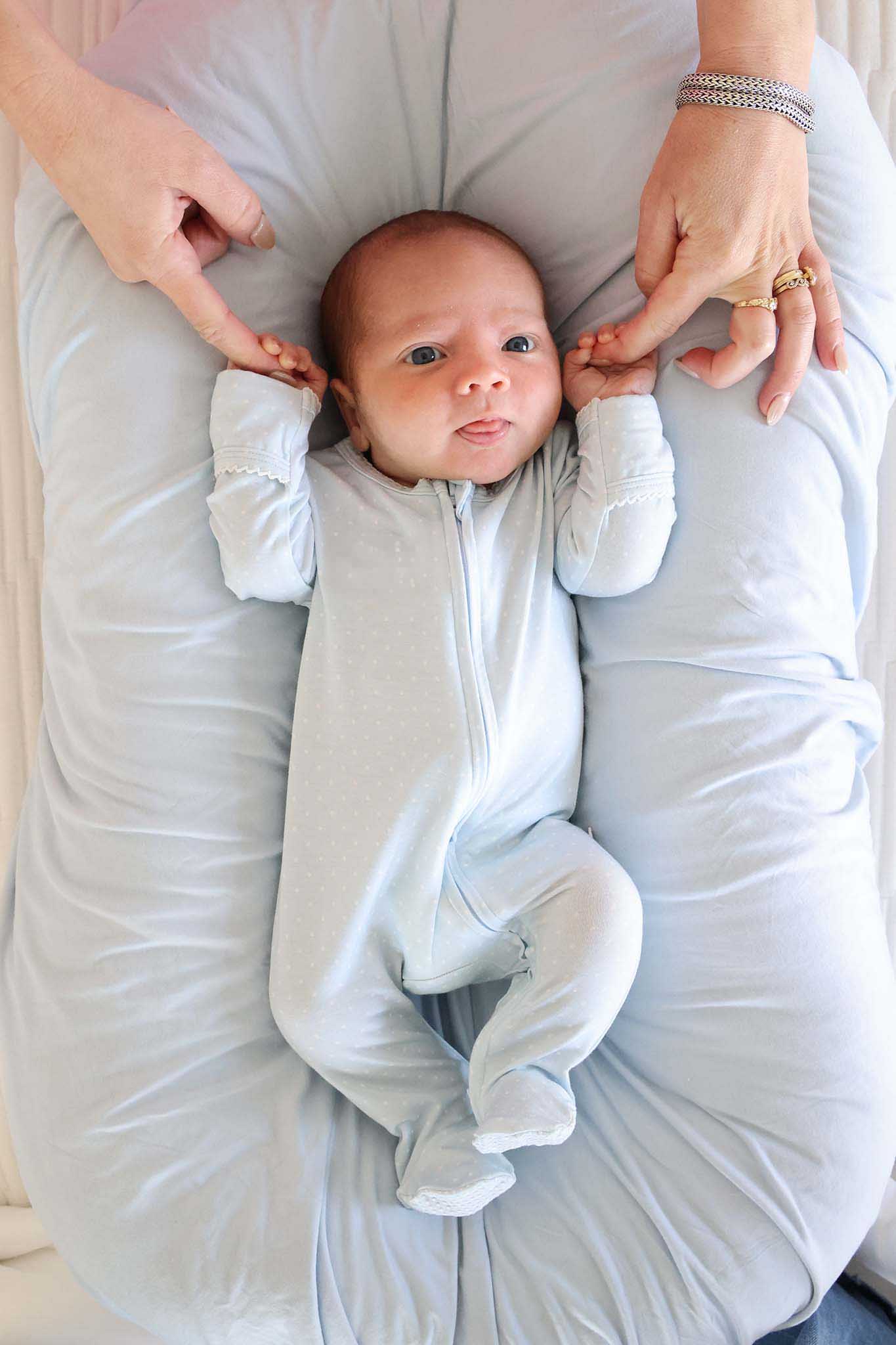Picot Trim Bamboo Zipper Footie | Baby Blue