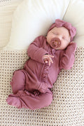 Boysenberry Bamboo Waffle Ruffle Zipper Footie