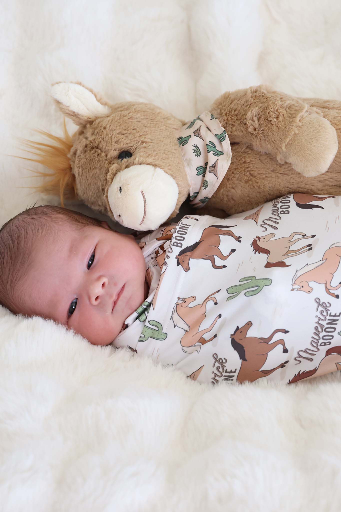 Personalized Swaddle Blanket | Pony Club Neutral