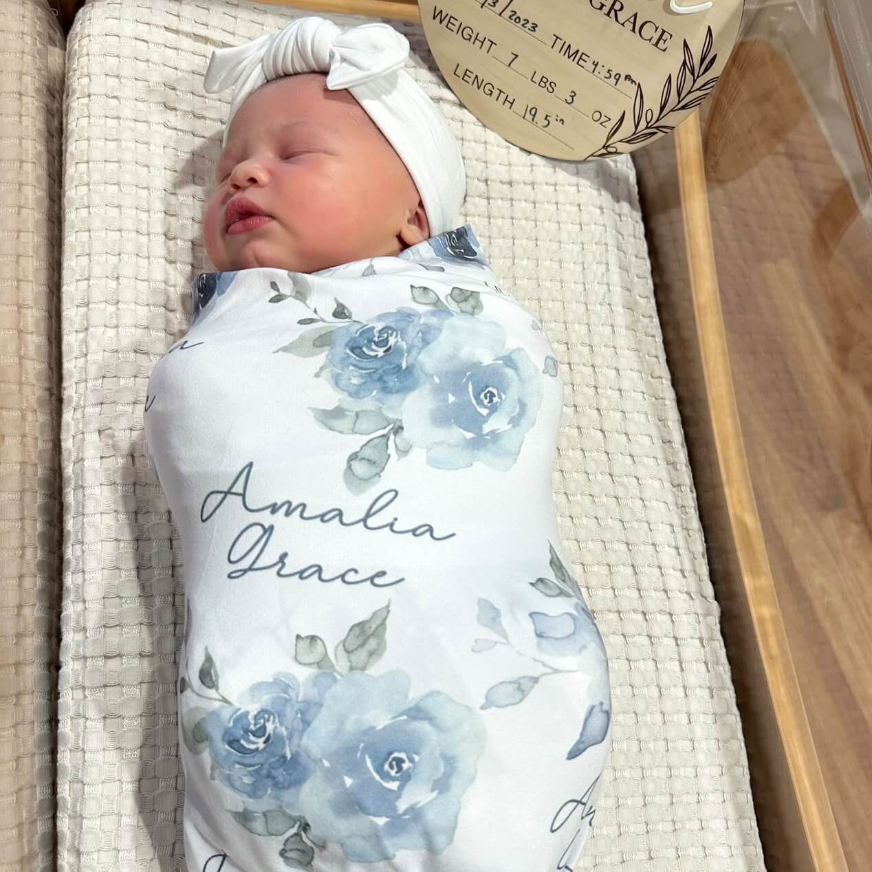 Bailey's Blue Floral Personalized Baby Name Swaddle