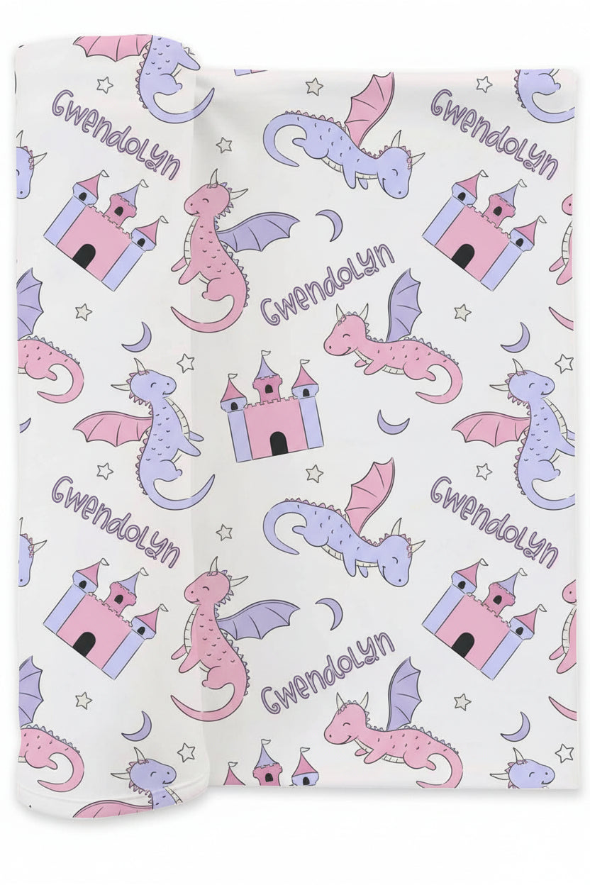 Dragon Adventure Personalized Swaddle Blanket | Pink
