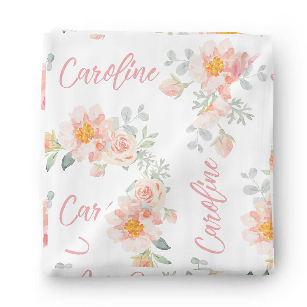 Ella's Dusty Rose Personalized Baby Name Swaddle Blanket