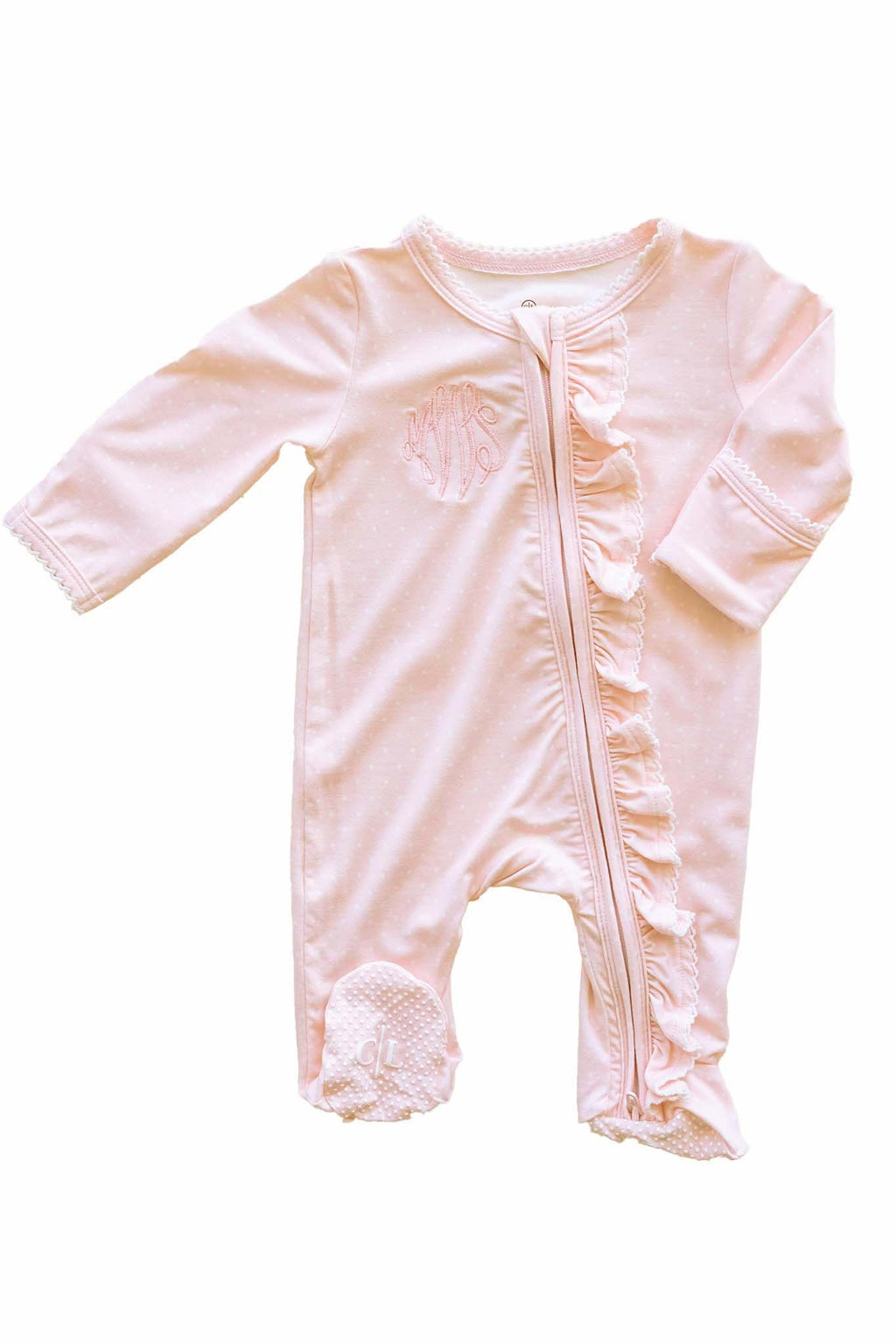 Picot Trim Bamboo Zipper Footie | Baby Pink