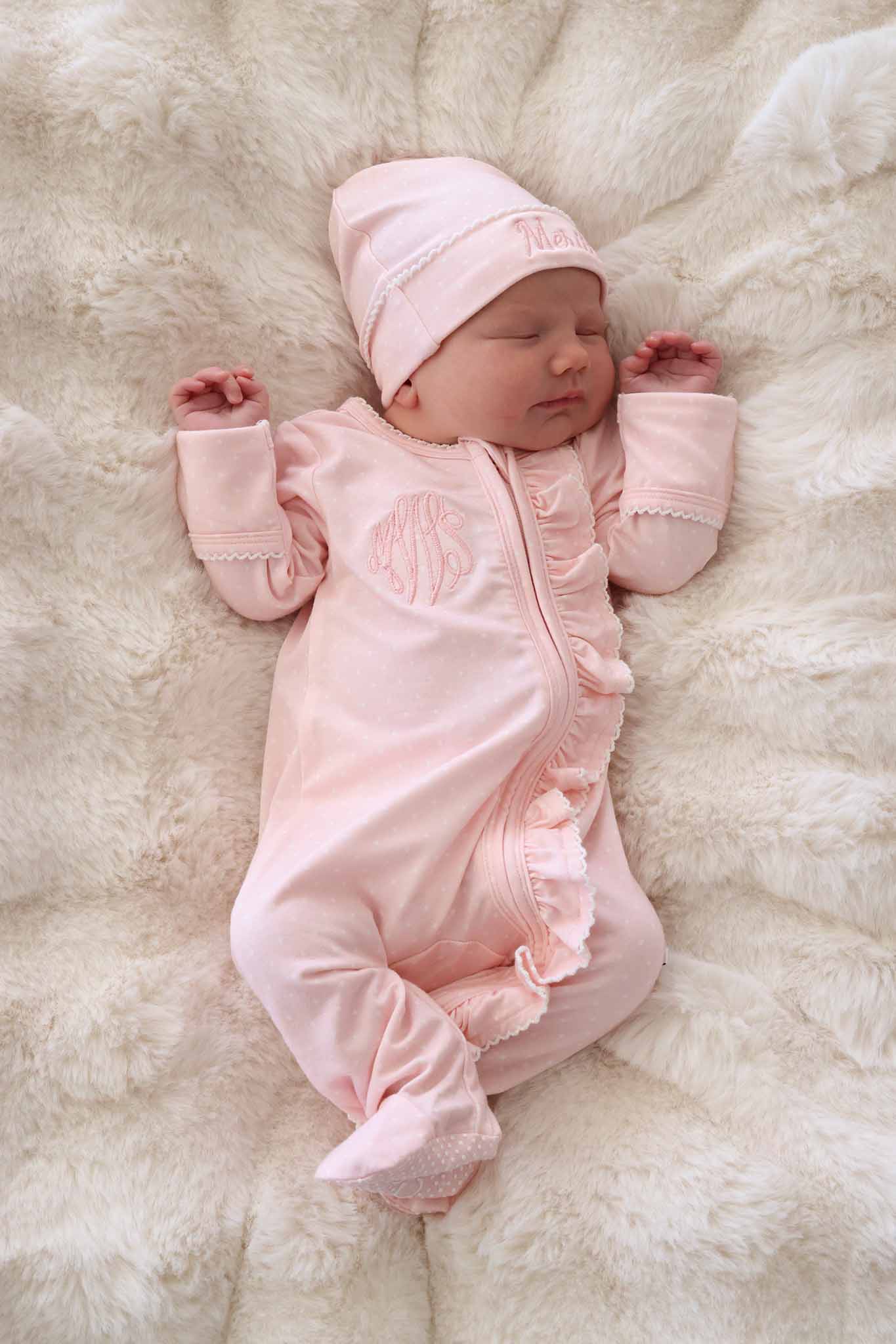 Picot Trim Bamboo Zipper Footie | Baby Pink