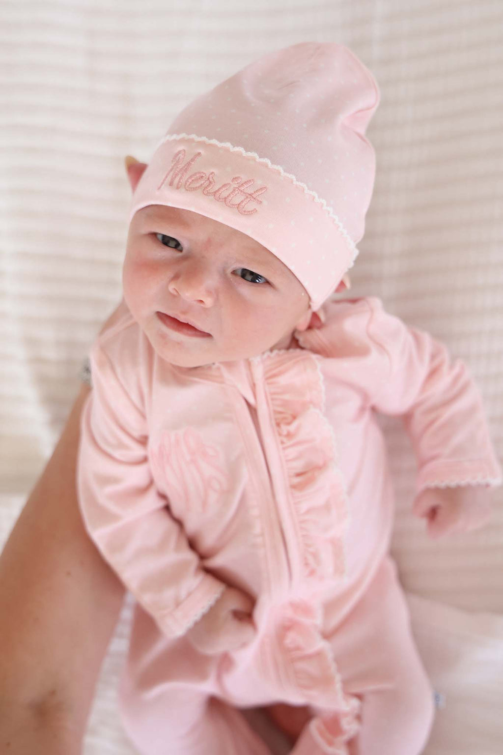 Picot Trim Bamboo Hat | Baby Pink
