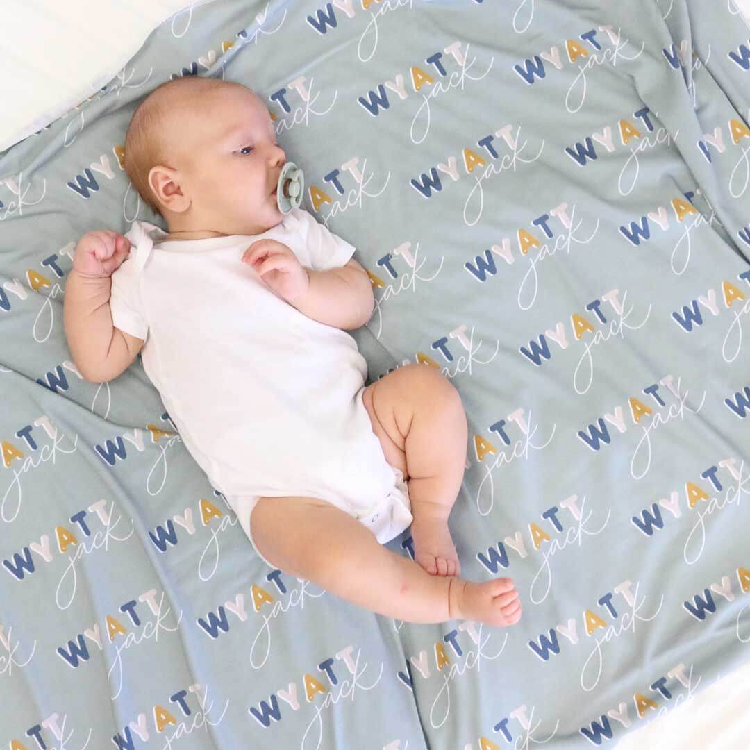 Dusty Moss Retro Personalized Baby Name Swaddle Blanket