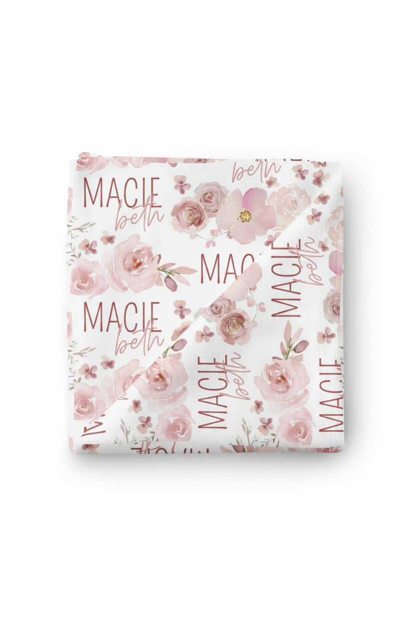 Rosie's Rose Garden Personalized Baby Name Swaddle Blanket