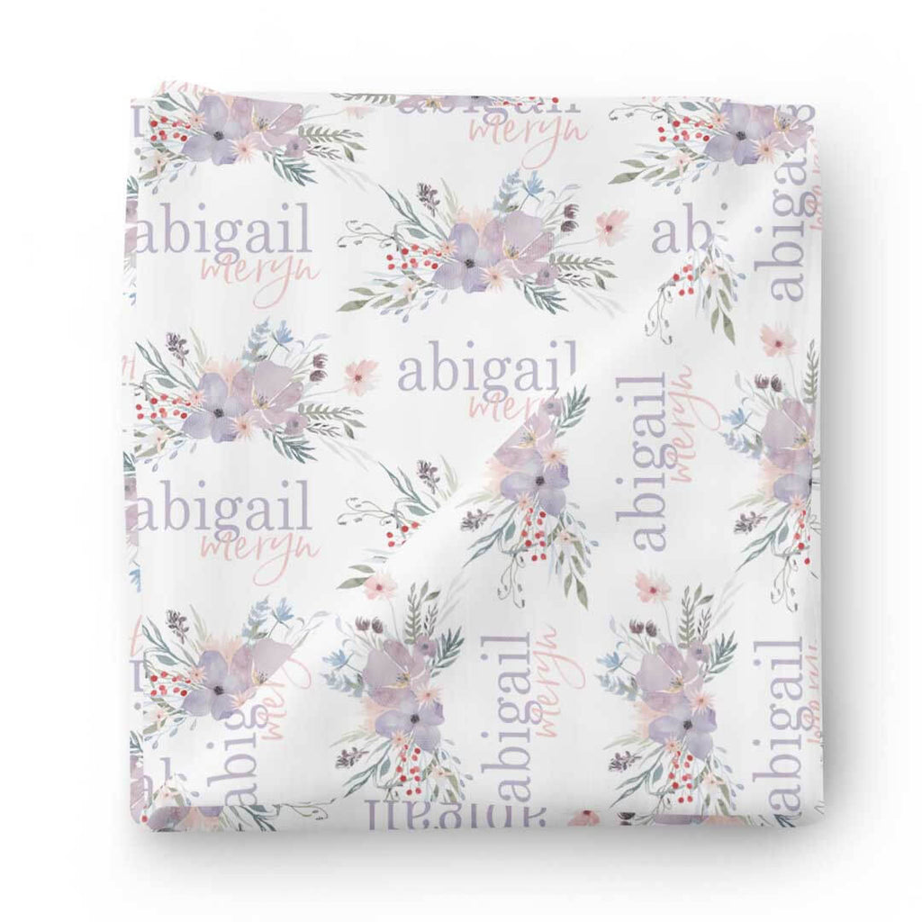Rowan's Dusty Purple Personalized Baby Name Swaddle Blanket