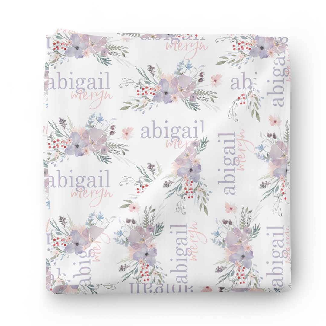 Rowan's Dusty Purple Personalized Baby Name Swaddle Blanket
