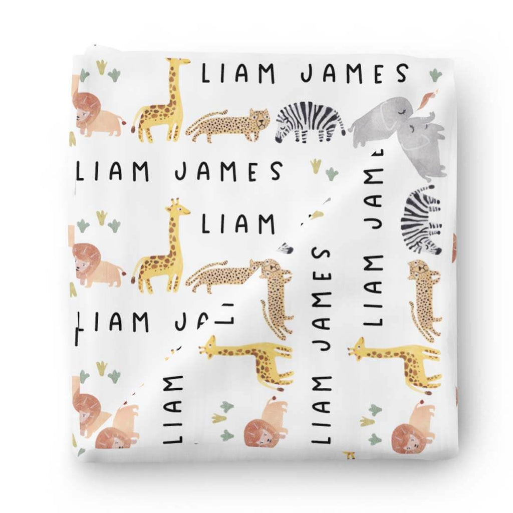 Safari Party Personalized Baby Name Swaddle