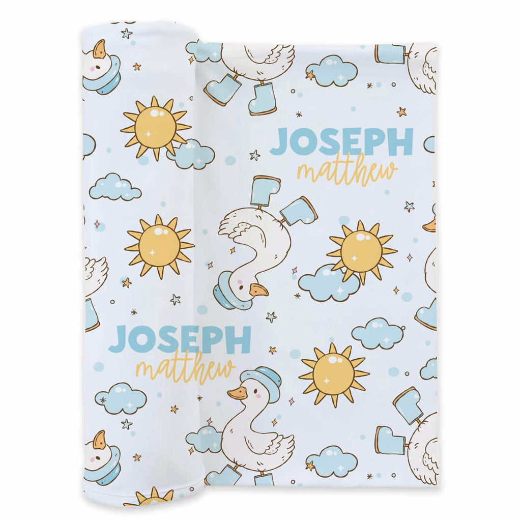 Silly Goose Personalized Swaddle Blanket | Blue