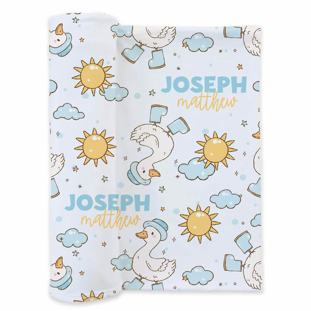 Silly Goose Personalized Swaddle Blanket | Blue