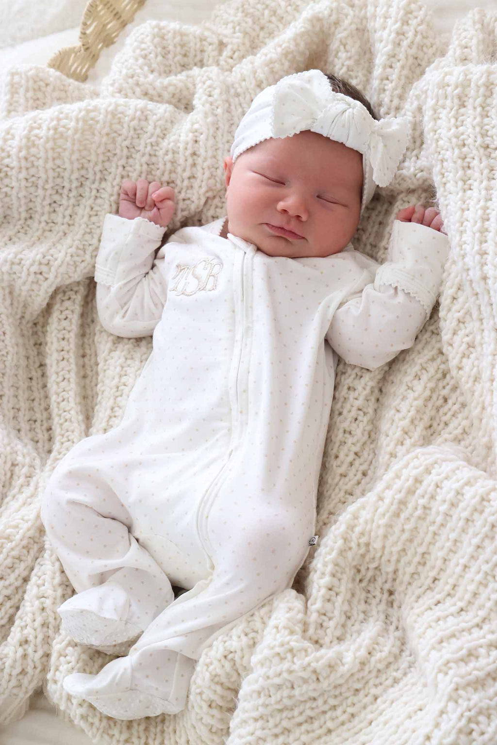 Picot Trim Bamboo Zipper Footie | Baby Taupe