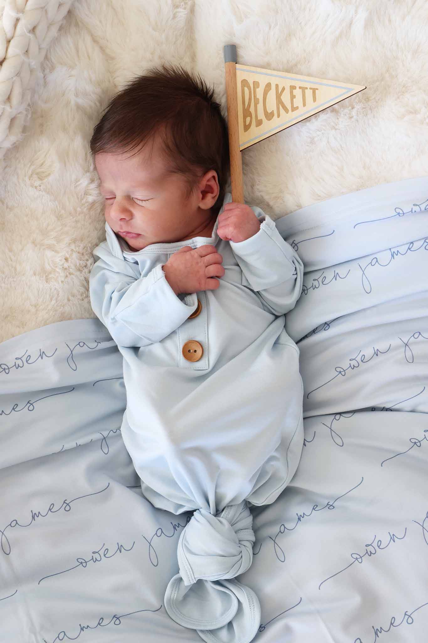 Baby Blue Newborn Baby Knot Gown & Hat Set