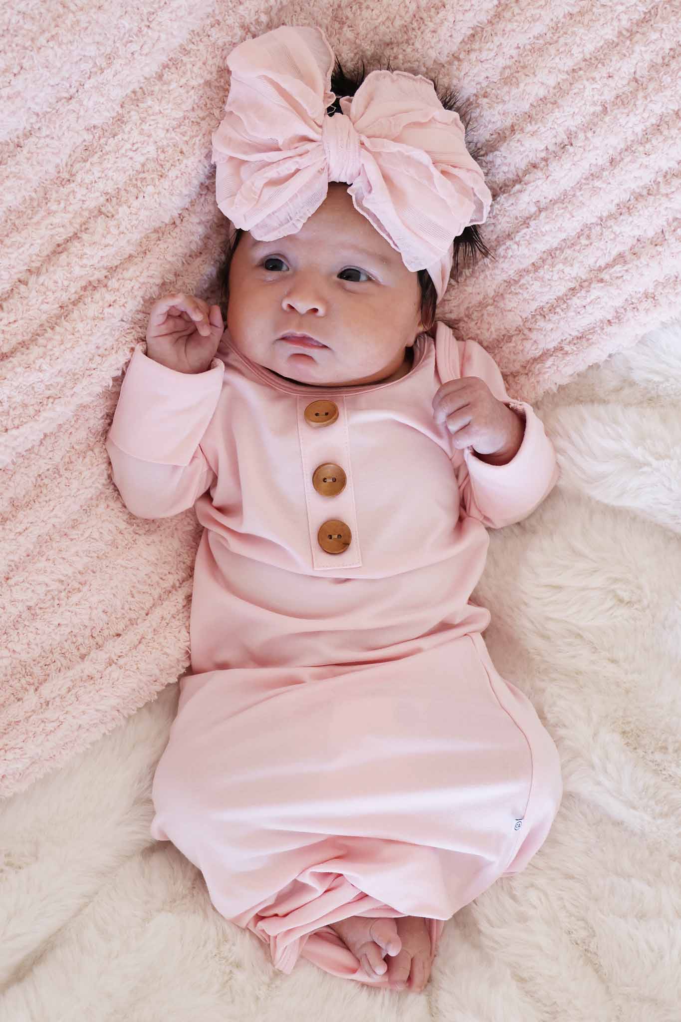 Baby Pink Newborn Baby Knot Gown & Hat Set