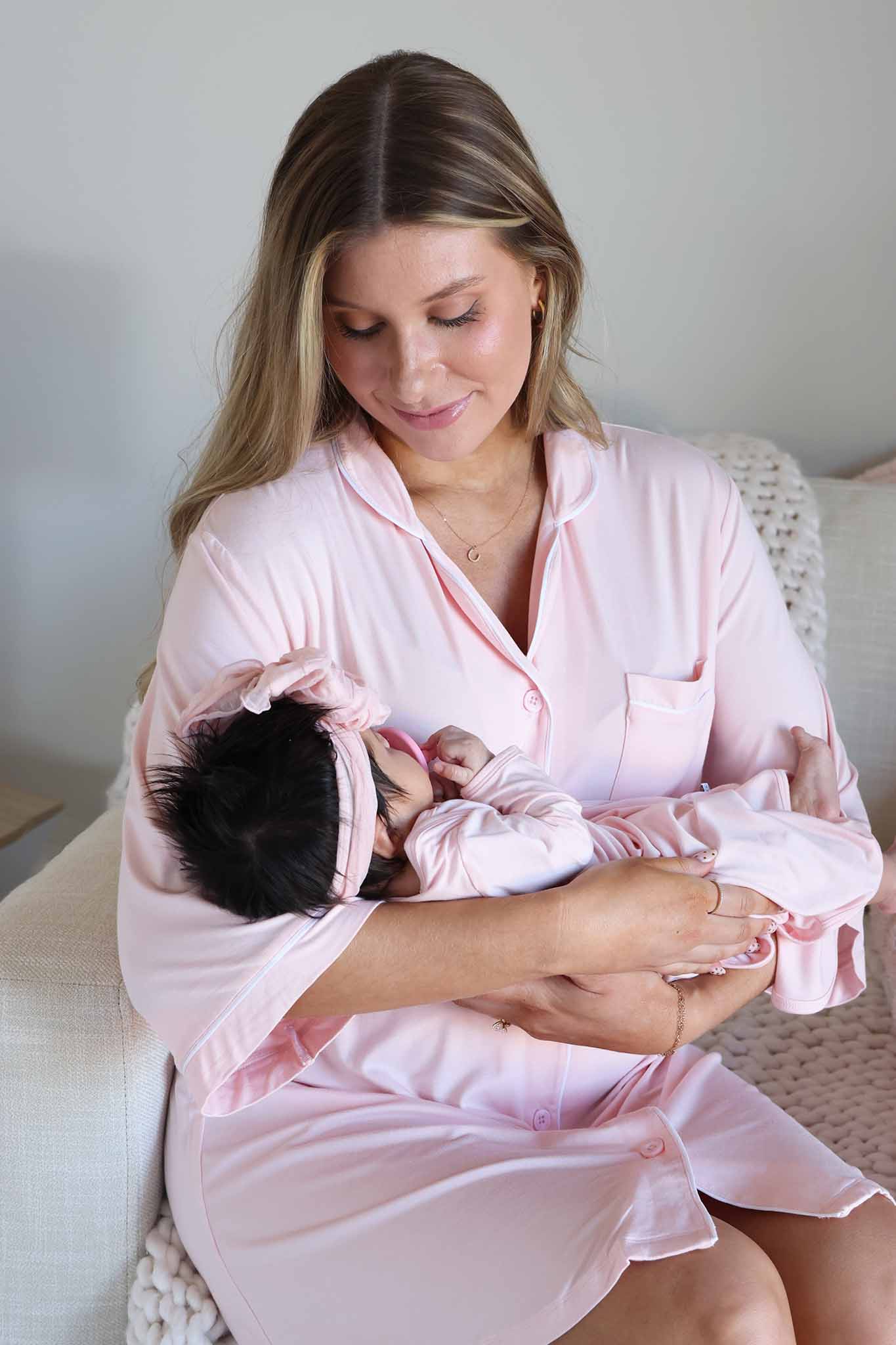 Baby Pink Newborn Baby Knot Gown & Hat Set