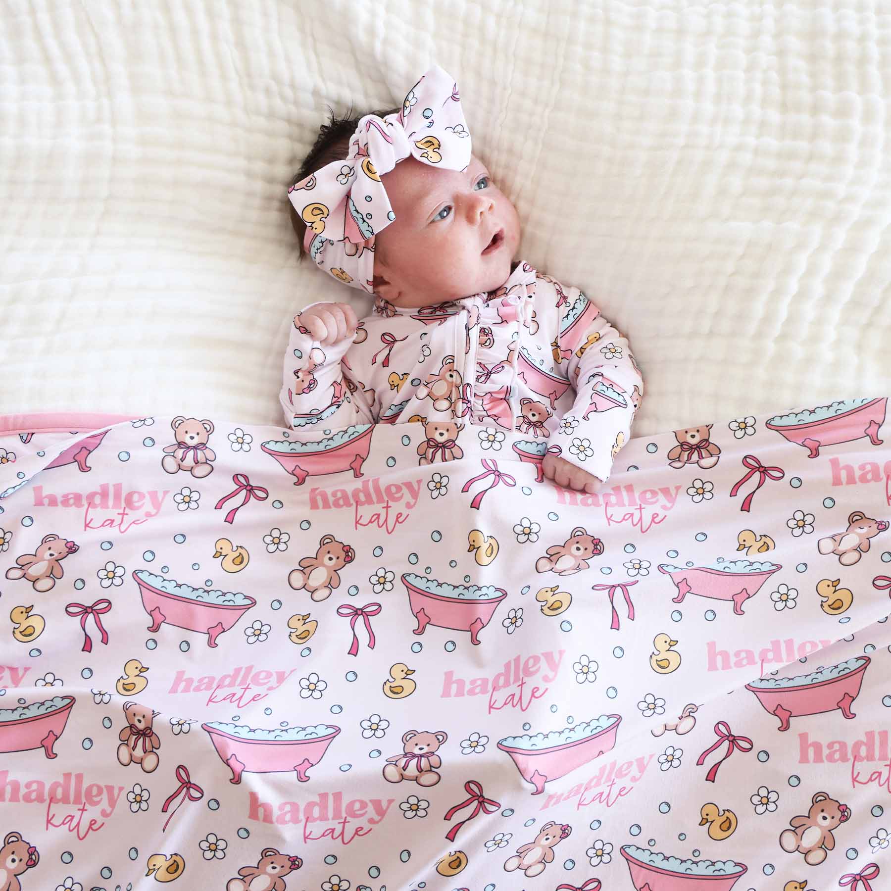 Bathtime Besties Personalized Swaddle Blanket | Pink