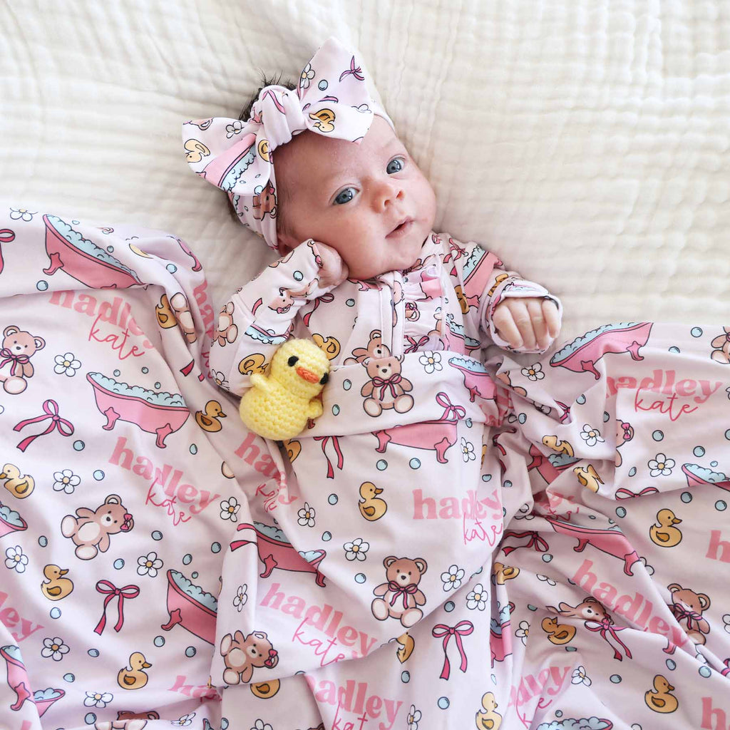 Bathtime Besties Personalized Swaddle Blanket | Pink