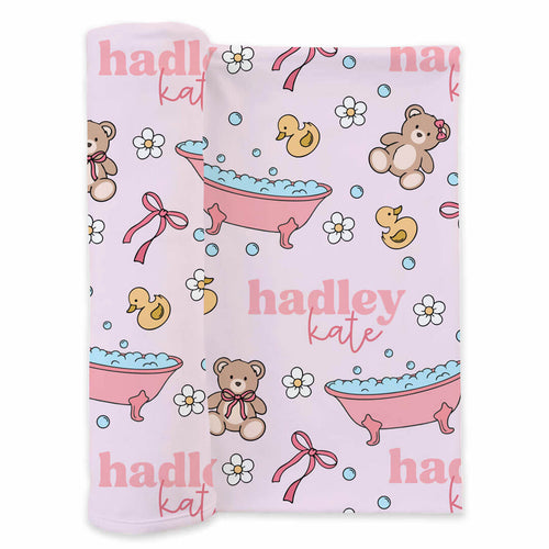 Bathtime Besties Personalized Swaddle Blanket | Pink