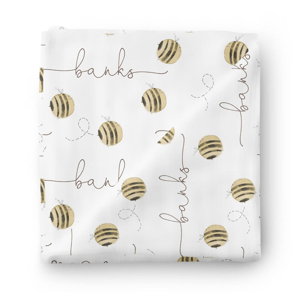 Honey's Bees Personalized Baby Name Swaddle Blanket