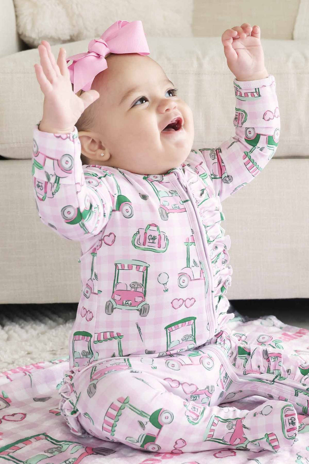 Birdie Babes Ruffle Zipper Footie | Pink