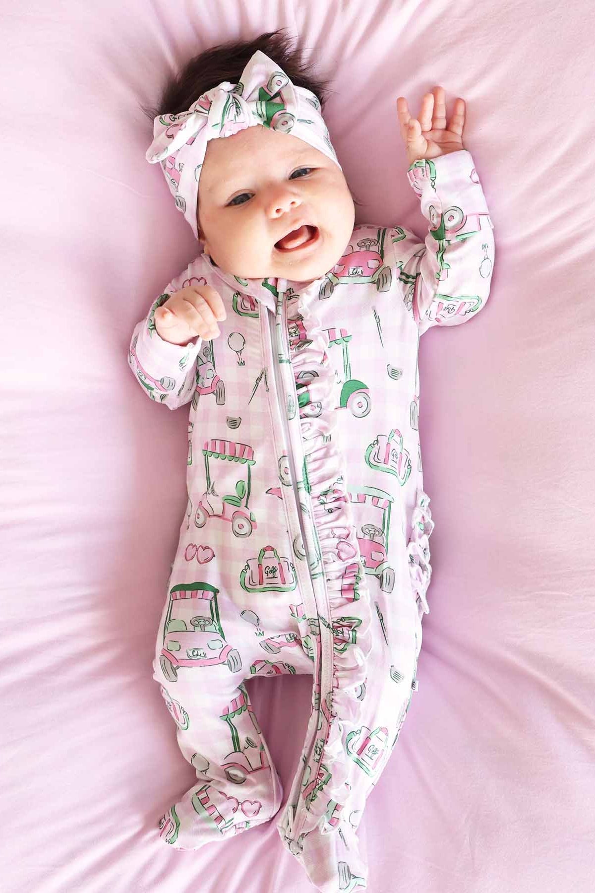 Birdie Babes Ruffle Zipper Footie | Pink