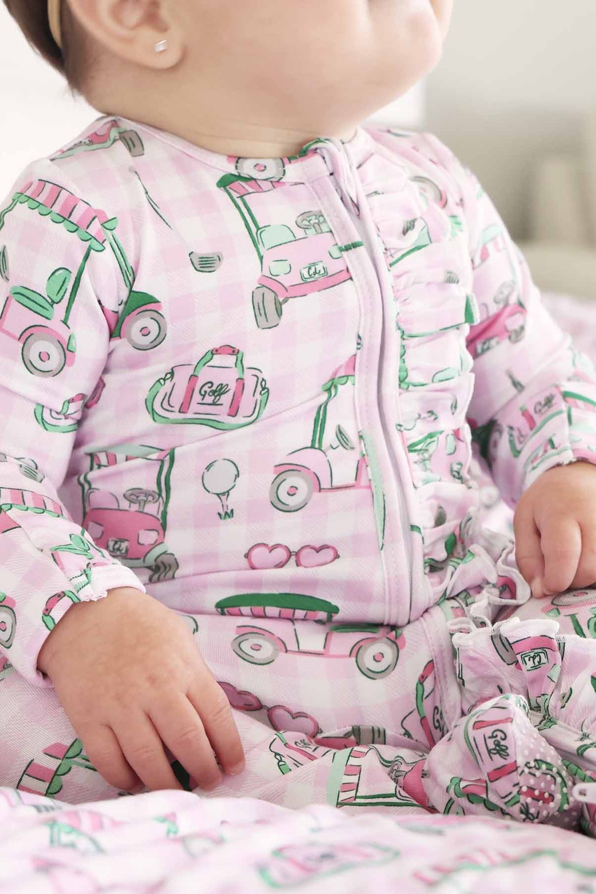 Birdie Babes Ruffle Zipper Footie | Pink