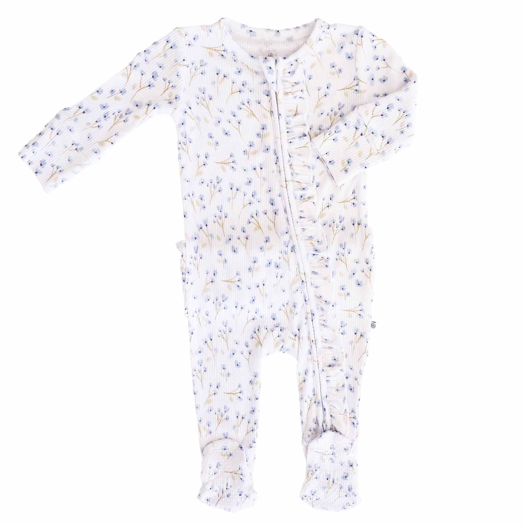 Blake's Blooms Bamboo Waffle Ruffle Zipper Footie