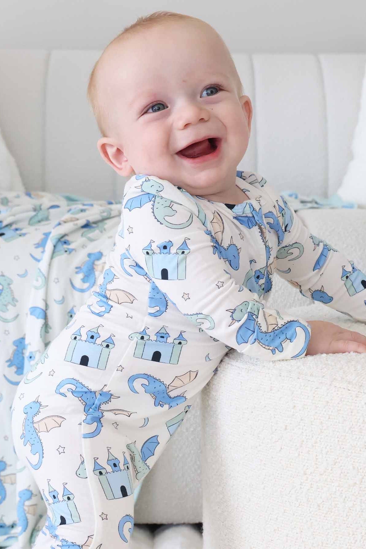 Dragon Adventure Zipper Footie | Blue