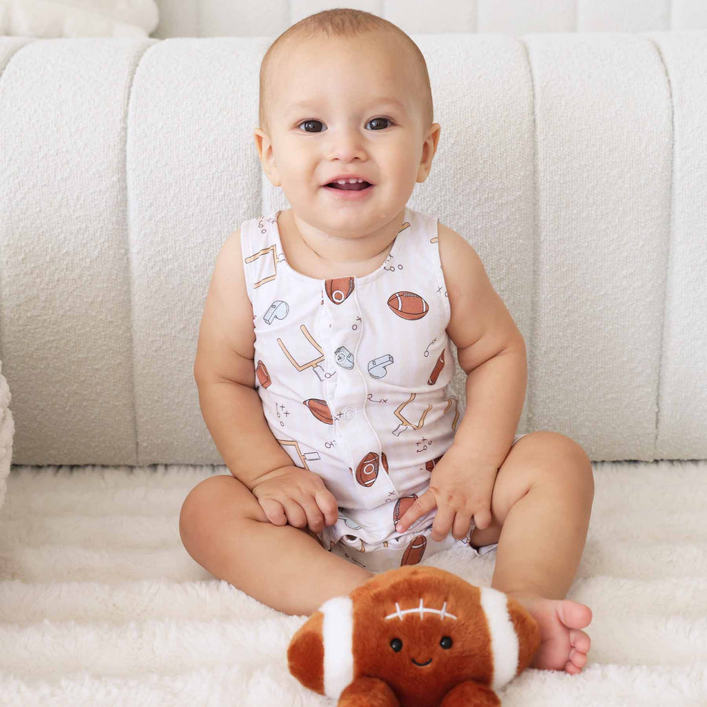 Sleeveless Snap Romper | Tiny Touchdowns Neutral