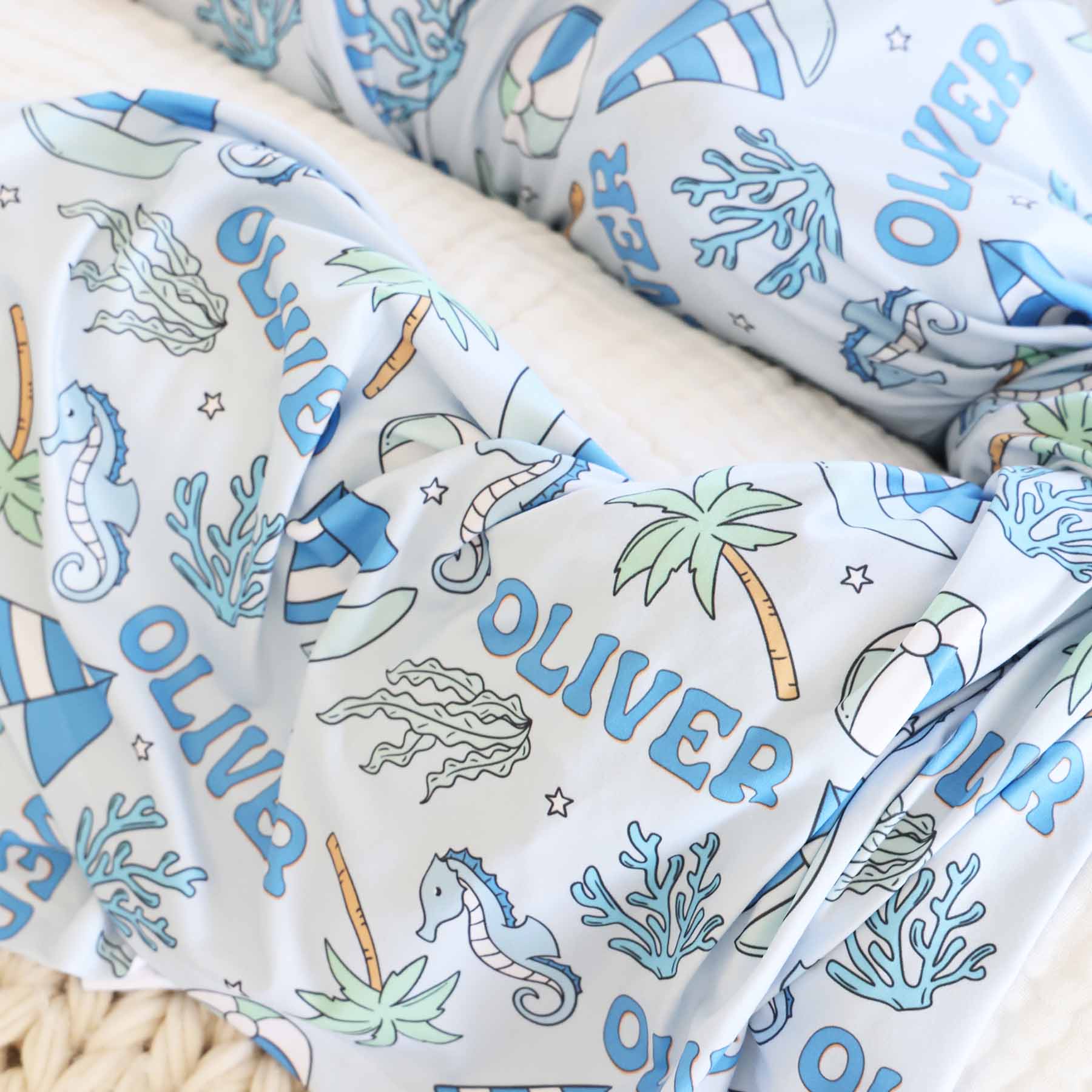 Tiny Tides Personalized Swaddle Blanket | Blue