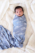 Personalized Baby Name Swaddle Blanket Font Duo | Blue Jean