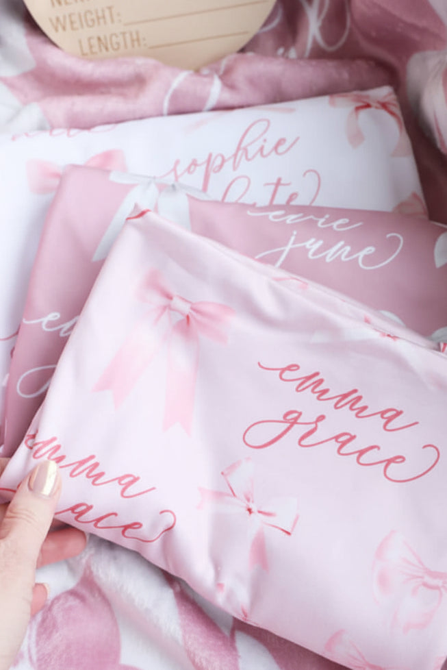 Bow Personalized Baby Name Swaddle Blanket