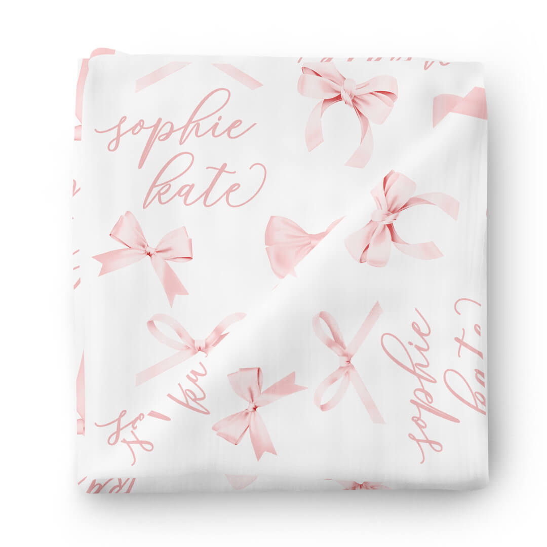 Bow Personalized Baby Name Swaddle Blanket
