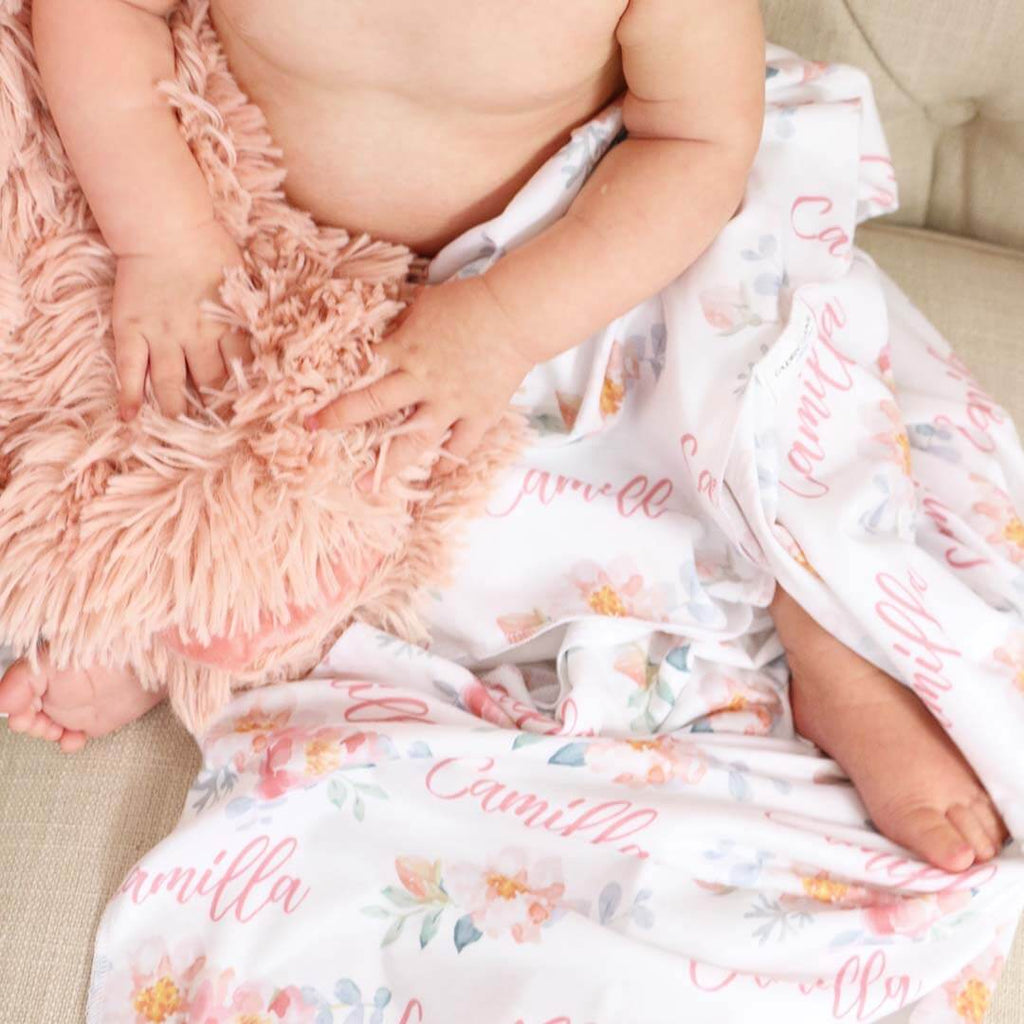 Ella's Dusty Rose Personalized Baby Name Swaddle Blanket