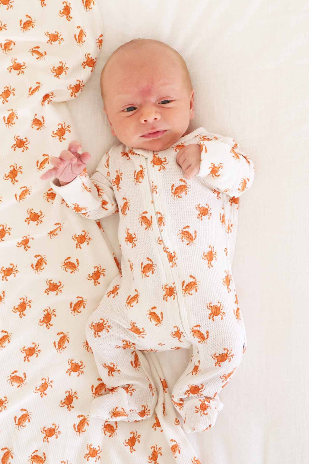 Cutie Crabs Bamboo Waffle Zipper Footie