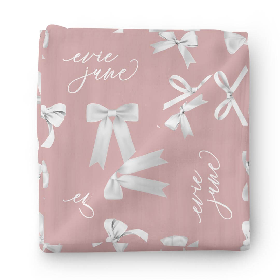 Bow Personalized Baby Name Swaddle Blanket