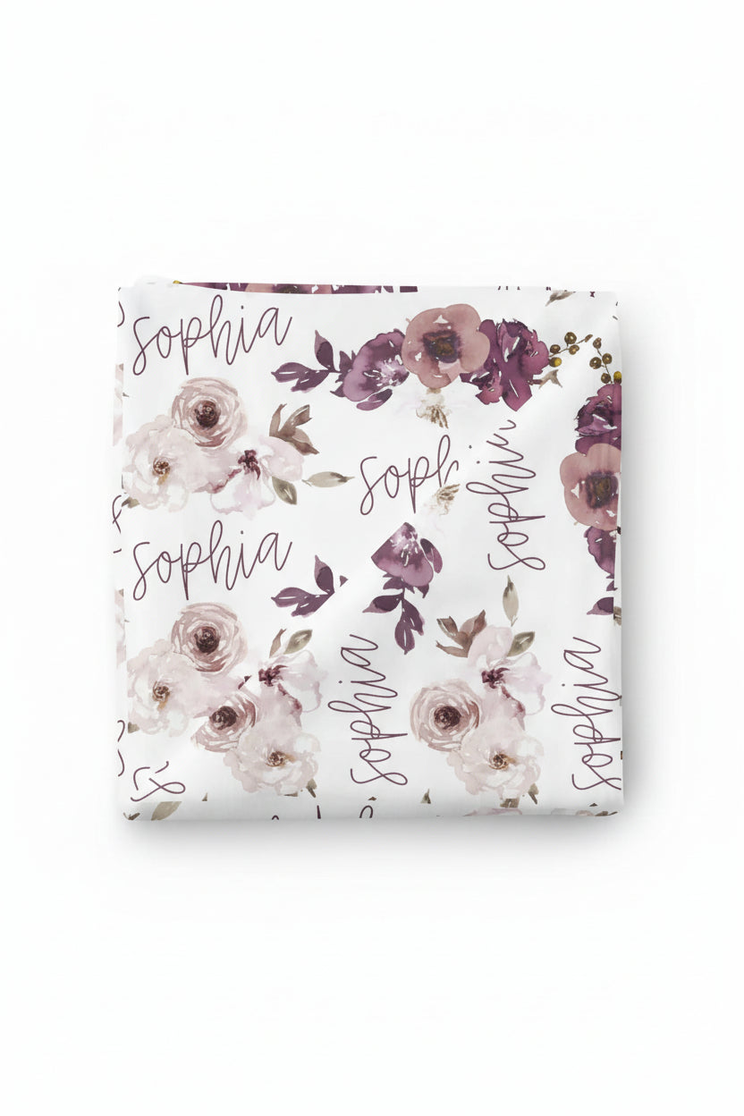 Demi's Dusty Purple Floral Personalized Baby Name Swaddle