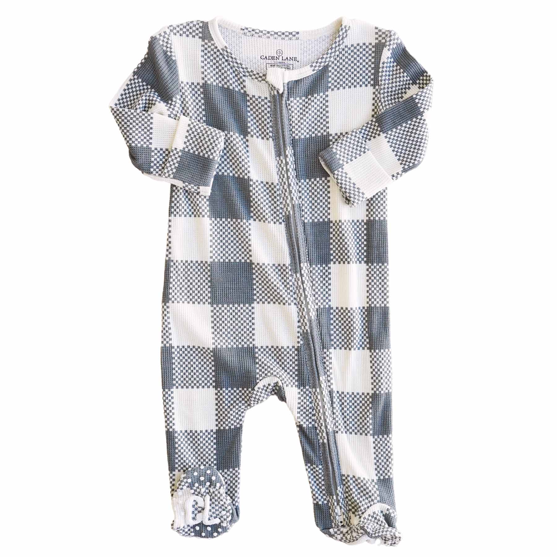 Big Check Bamboo Waffle Zipper Footie | Denim