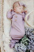 Dusty Purple Bamboo Knotted Gown & Hat