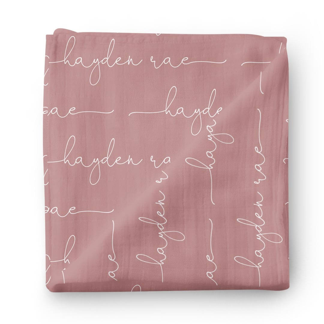 Personalized Light Dusty Rose Baby Name Swaddle Blanket - Script