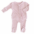 Embroidered Bamboo Waffle Zipper Ruffle Footie | Elderberry