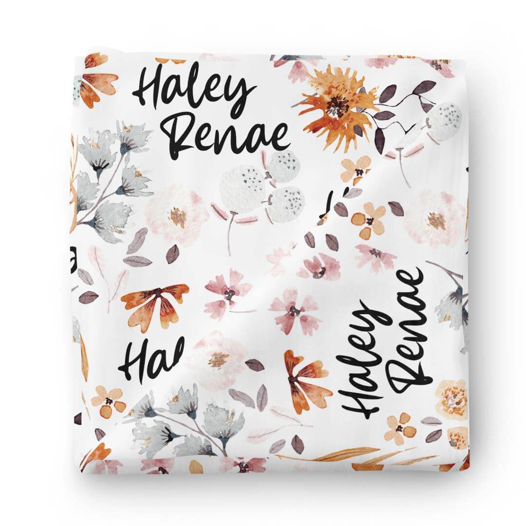 Lorelai's Floral Personalized Baby Name Swaddle Blanket