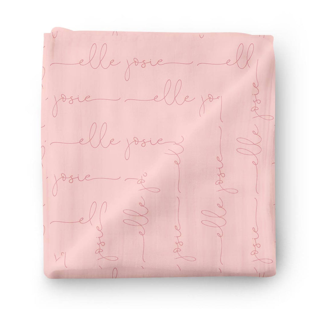 Personalized Light Rose on Pink Baby Name Swaddle Blanket - Script