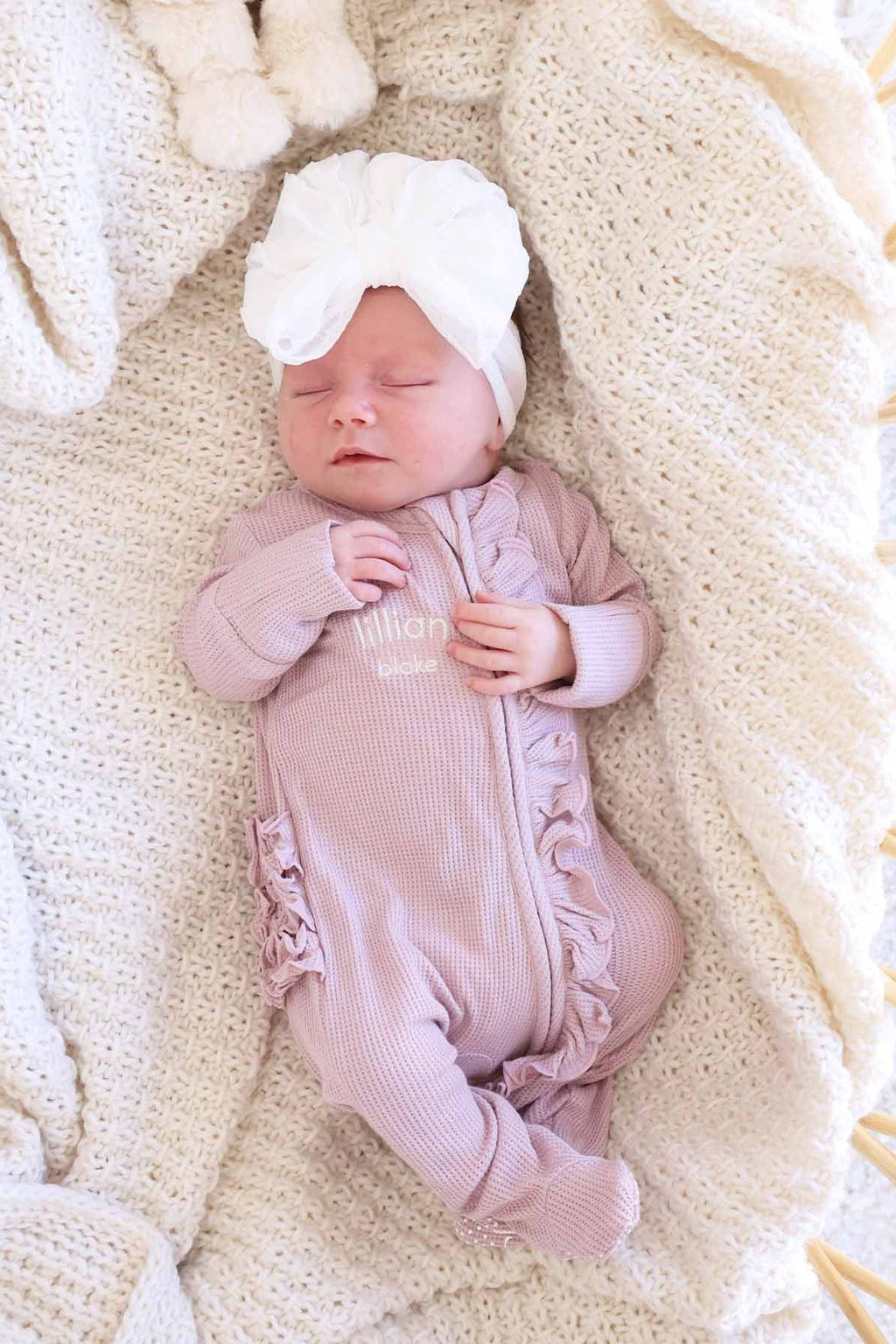 Embroidered Bamboo Waffle Zipper Ruffle Footies | In Bloom