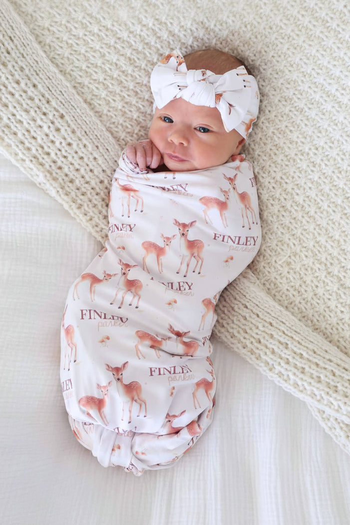 Friendly Fawns Personalized Swaddle Blanket